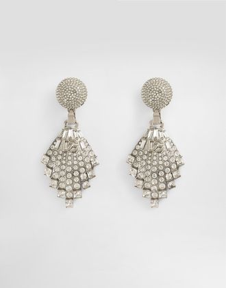 Dolce & Gabbana Rhinestone-detailed Maxi-drop Earrings With Dg Logo - Woman Bijoux Silver Metal Onesize