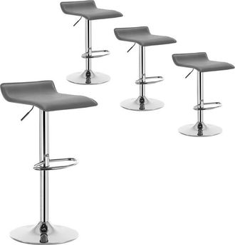 Woltu Woltu - Juego De 4 Taburetes De Bar De Piel Sint&eacute;tica, Taburetes De Bar Giratorios, Altura Ajustable, Color Gris