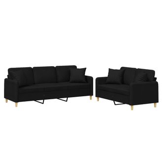vidaXL Vidaxl Set Divani 2 Pz Con Cuscini Nero In Tessuto