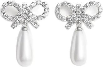 Self Portrait bow pearl-embellishment earrings - Argento