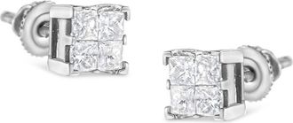 House of Brilliance 10K White Gold 3/4 Ct Invisible Princess Composite Square Stud Earrings at Nordstrom