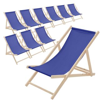 ECD Germany Ecd Germany - Juego 10x Tumbonas Playa Madera De Pino Azul Oscuro 3 Posiciones Reclinaci&oacute;n Plegable Silla Tradicional De Sol Para Jard&iacute;n O Balc&oacute;n Impe