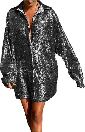 Generic Black Sparkly Top, Sparkly Tops for Women UK: Sequin Top Glittery Shimmer Tshirts Party Christmas Blouse Long Sleeve Blouses V-Neck Xmas Shirts 3/4 Sl