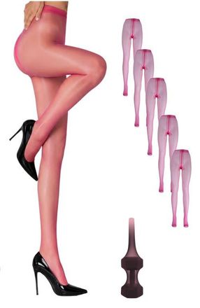 Lechery 5-Pack Glossy Semi-Sheer Opaque Ladder Resistant Party Evening Tights for Women in Pink at Nordstrom, Size Small