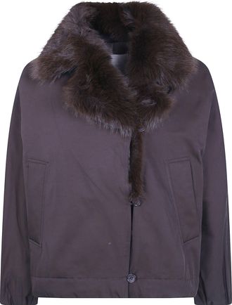 Twin-Set Windbreaker Faux Fur Neck Bomber Jacket