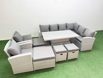Fimous 12 Seat Rattan Garden Furniture Corner Sofa Set with Armchair in Light Grey