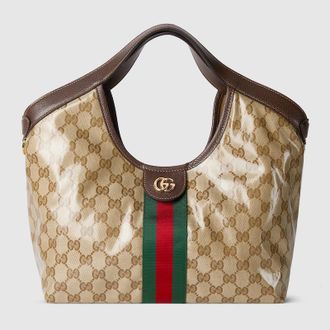 Gucci Giglio Small Tote Bag, Beige, Fabric