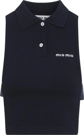 Miu Miu Piqu&eacute; Polo Vest - Dames - Tops - Blauw - Maat: S Piqu&eacute;