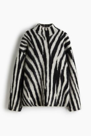 H&M Turtleneck-Pullover aus Mohairmix - Weiss/Zebramuster