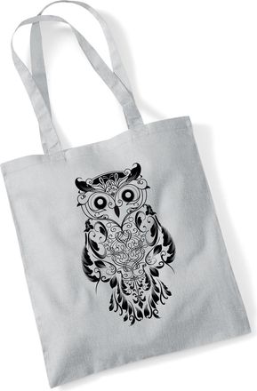 Bang Tidy Clothing Tote Bags For Women Ornate Owl Printed Cotton Shopper Bag Gifts LGREY