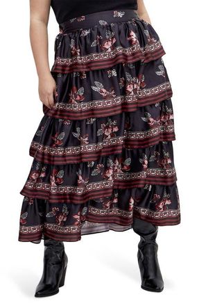 City Chic Drama Floral Ruffle Tiered Maxi Skirt at Nordstrom, Size Xxl