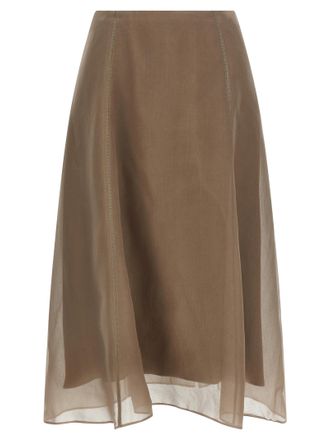 Brunello Cucinelli Beige Silk Midi Womens Skirt