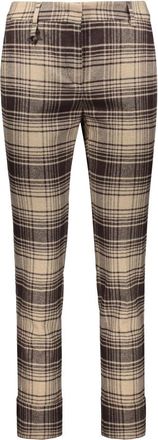 Lorena Antoniazzi Wollen broek met ruitmotief en omslag - Dames - Slim Fit Broeken - Veelkleurig - L - Wol - Broeken
