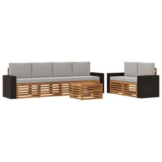 vidaXL Conjunto De Sof&aacute;s De Exterior 7 Pcs Natural Y Gris Claro Vidaxl