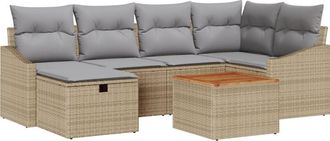 vidaXL Garden Sofa Set with Cushion 7 pcs Beige Poly rattan vidaXL