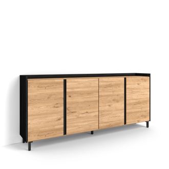 Skraut Home Skraut Home - Aparador Para Sal&oacute;n, Gran Capacidad De Almacenaje, 207x35x91cm, 4 Puertas, Dise&ntilde;o Industrial, Estilo Moderno, Roble Y Negro