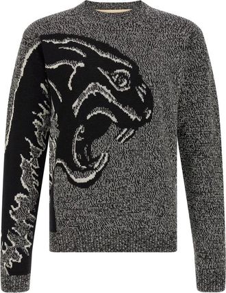 Valentino Garavani Truien & Vesten, Heren, Veelkleurig, L, Katoen, Trui van katoen en moulin&eacute; wol met Panter jacquard