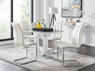 Furniturebox Giovani Grey White Modern High Gloss & Glass Dining Table & 4 Murano Chairs Set in Off-White