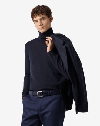 Corneliani Blue wool and cashmere mock turtleneck