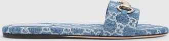 Gucci Womens Slide Sandal With Horsebit, Blue, Fabric