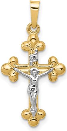 Diamond2Deal 14k Two-tone Gold Polished Budded INRI Crucifix Pendant