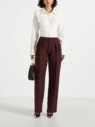 Mani&egrave;re De Voir Julie Pleat Front Trousers in Wine Red at Nordstrom, Size 10