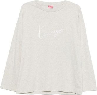 Kenzo Signature Logo-Embroidered Long-Sleeve T-Shirt - Dames - Longsleeves - Wit - M - Katoen - Tops