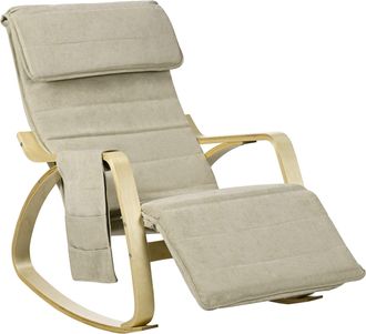 HOMCOM Rocking Chair Recliner Armchair With Adjustable Footrest - Khaki | TJ Hughes