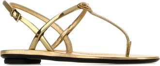 Prada Womens Gold Leather Thong Sandal