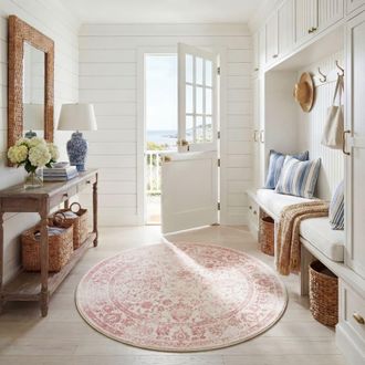 Safavieh Alfombra vintage de polipropileno blanco/rosa, 122 cm