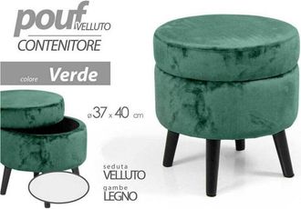 Trade Shop Trade Shop - Pouf Contenitore Poggiapiedi Sgabello Pouff Velluto Legno Verde 40x37cm 801709