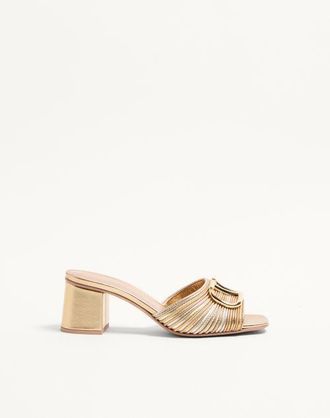 Valentino Garavani Vlogo Signature Metallic Slide Sandal With Cornely Embroidery 60Mm Wo