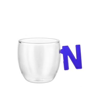 KASANOVA Tazzina caff&egrave; lettera N blu in vetro borosilicato, 150 ml