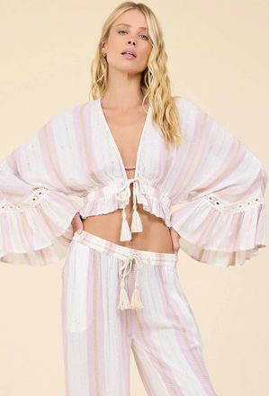 Surf Gypsy Striped Tie Blouse In Pink Dust