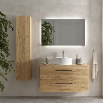 Cygnus Bath Salgar - Mueble De Ba&ntilde;o Morai 100 Cm Roble Con Tirador Negro Con Lavabo Posar