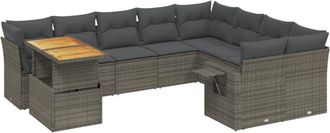 vidaXL Set De Sof&aacute;s De Jard&iacute;n 10 Pzas Con Cojines Rat&aacute;n Sint&eacute;tico Gris Vidaxl