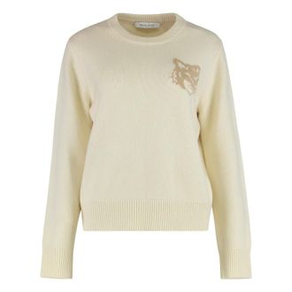 Maison Kitsun&eacute; Truien & Vesten, Dames, Beige, XS, Wol, Wollen trui met ronde hals