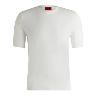 HUGO BOSS Hugo, Round-neck Knitwear, male, White, Size: XL Viscose-blend Sweater