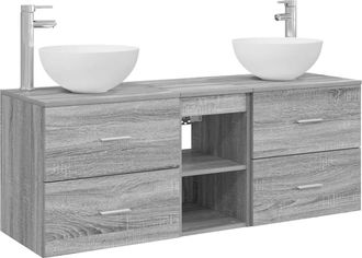 vidaXL Juego De Muebles De Ba&ntilde;o 3 Uds. Sonoma Gris 49,5 X 41 X 64,5 Cm Vidaxl
