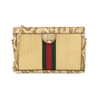 Gucci Pre-owned Mini Bags, female, Beige, Size: ONE SIZE Pre-owned Ophidia Raffia Python Shoulder Bag