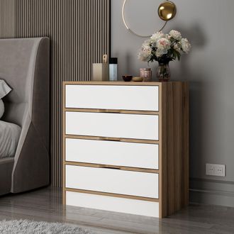 Dmora Cajonera Lallio, 4 Cajones, Apertura Deslizante, Cierre Deslizante, 70x40x80h Cm Blanco