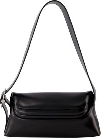 Osoi Zwarte leren Hobo tas met klep - Dames - Schoudertassen - Zwart - ONE Size - Leer - Tassen