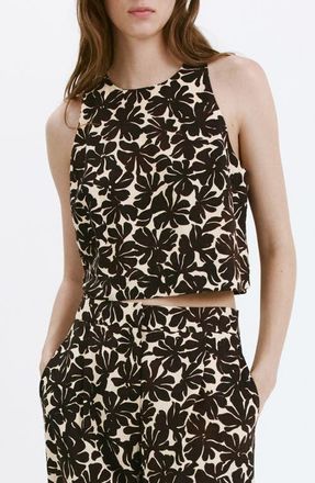 Mango Floral Crop Tank in Ecru at Nordstrom, Size X-Small