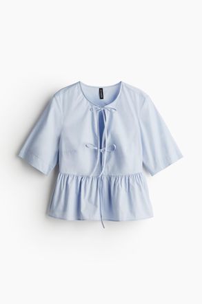 H&M Popelinebluse mit Bindeb&auml;ndern - Hellblau