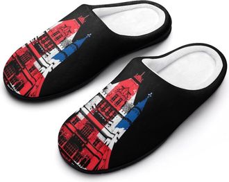 Generic United Kingdom with Tower Bridge Flag Mens Cozy Cotton Slippers with Memory Foam Lightweight Anti-skid House Shoes for Indoor Outdoor