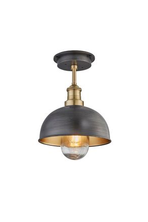 Industville Brooklyn Outdoor & Bathroom Dome Flush Mount, 8 Inch, Pewter & Brass, Brass Holder