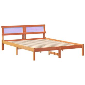 Berkfield Home with LED Strip Lights with Headboard Wax brown 140 x 200 cm Pine wood