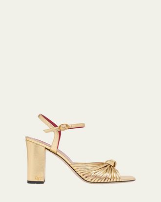 Valentino Garavani 90mm VLogo Anne Metallic Leather Block-Heel Sandals
