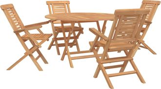 vidaXL Conjunto De Jard&iacute;n 5 Uds. Marr&oacute;n Madera De Teca Maciza Vidaxl