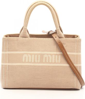 Miu Miu Beige Ivory Canvas Handbag Tote Bag (Pre-Owned)